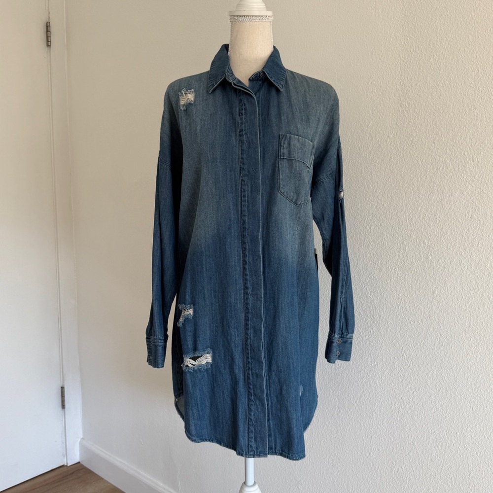 Forever 21 Life in Progress Denim Distressed Button-down Dress